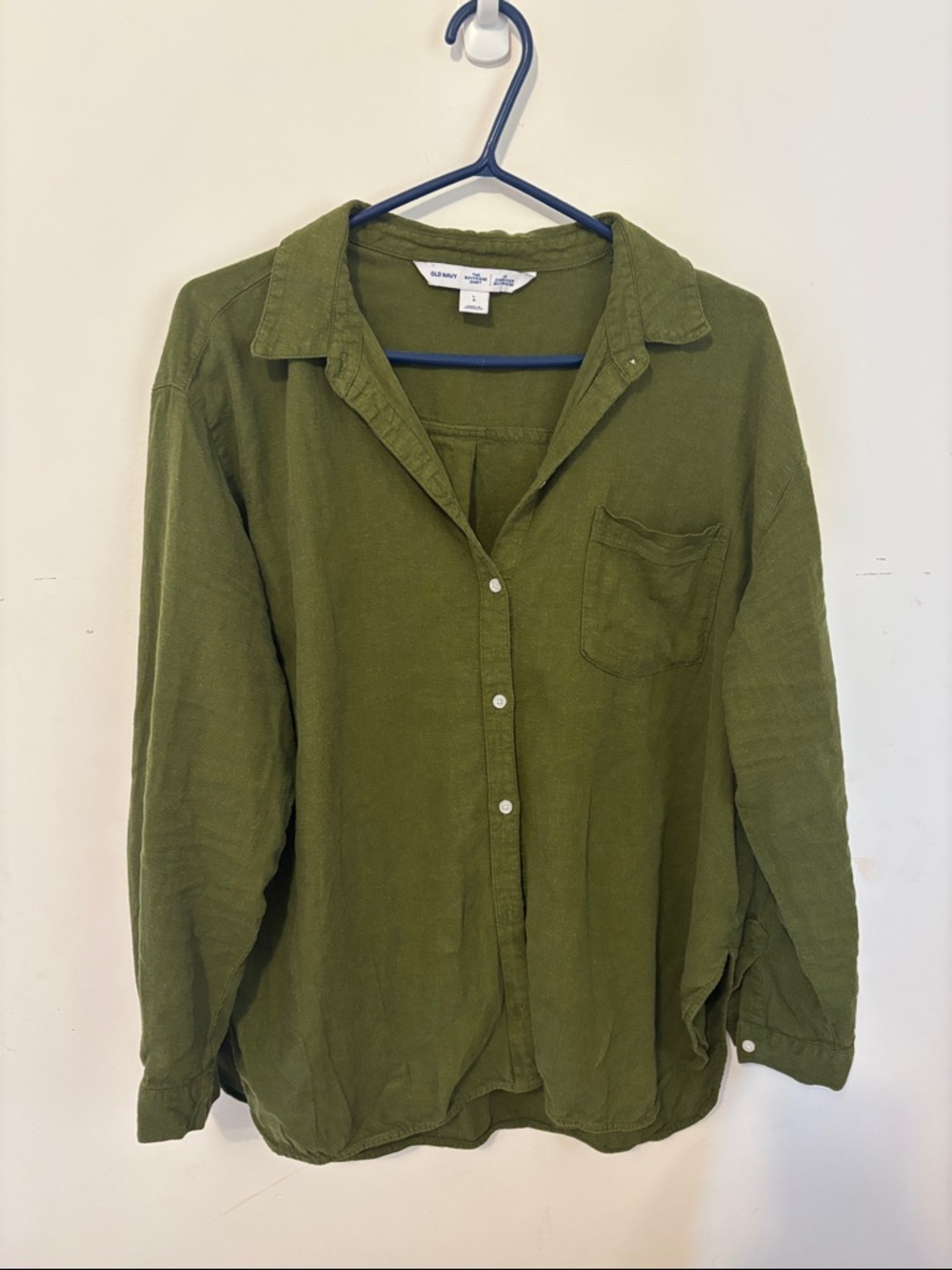 Old Navy Linen Olive Green Boyfriend Shirt